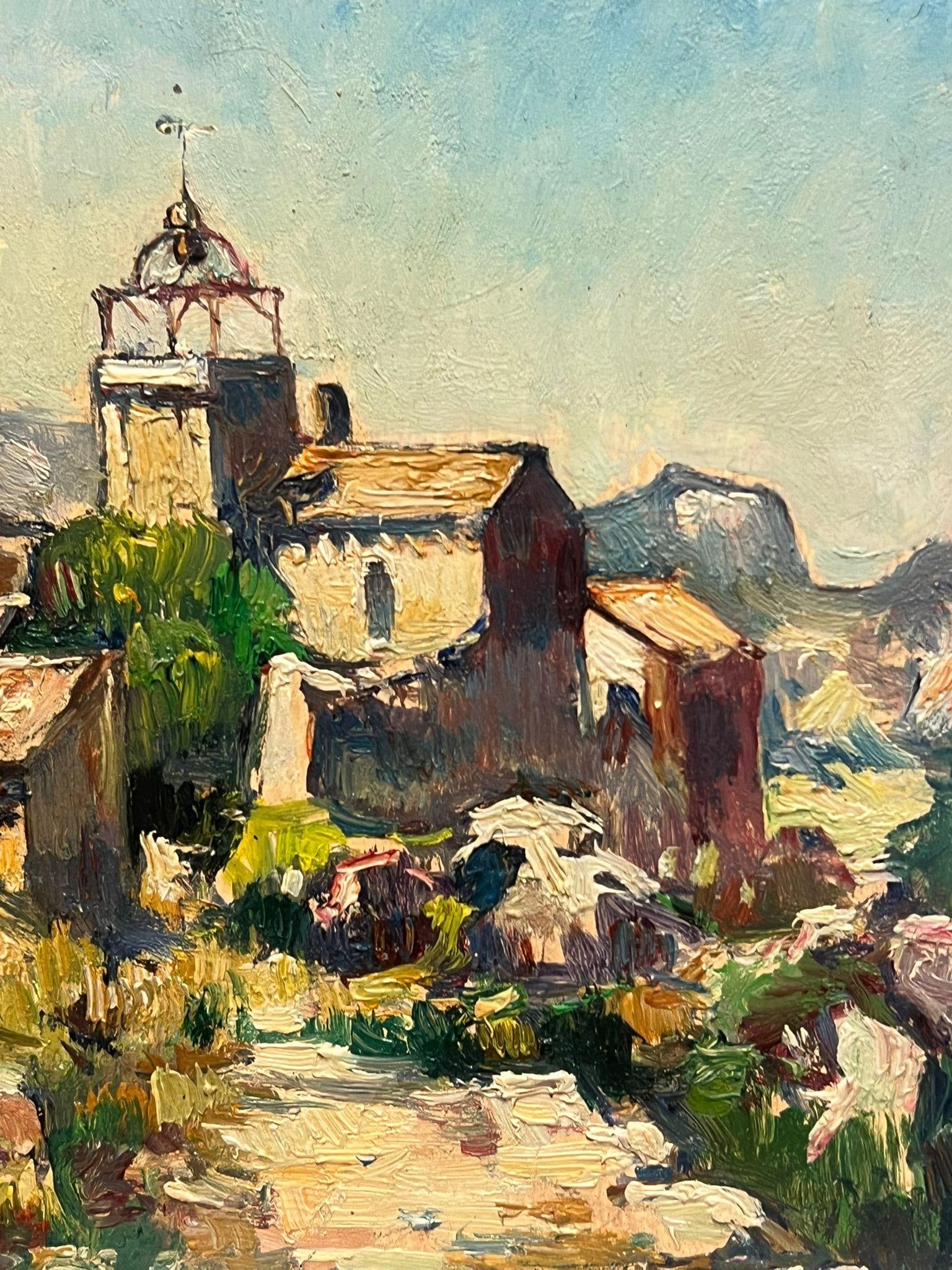 French School; 1950's French Signed Oil Sunlit Village in Provence French Oil Painting, mid 20th - 5