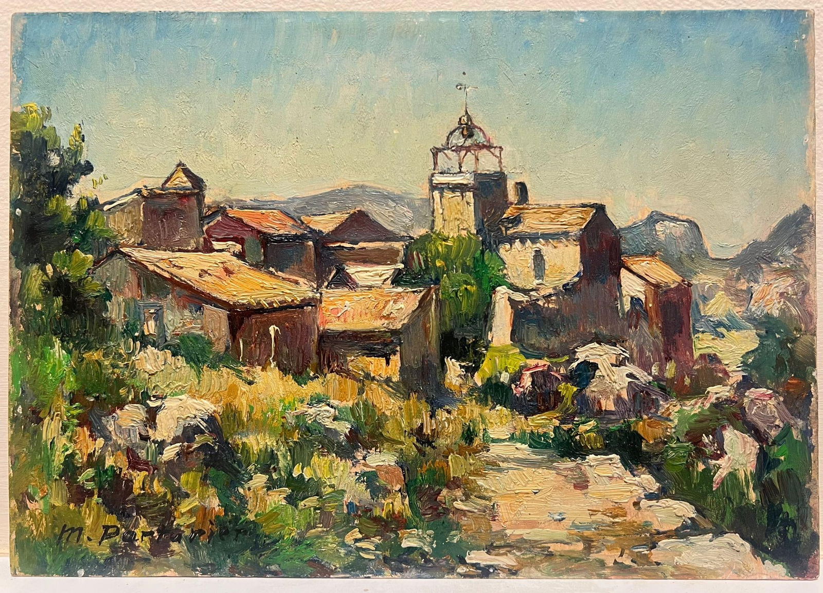 French School; 1950's French Signed Oil Sunlit Village in Provence French Oil Painting, mid 20th - 8