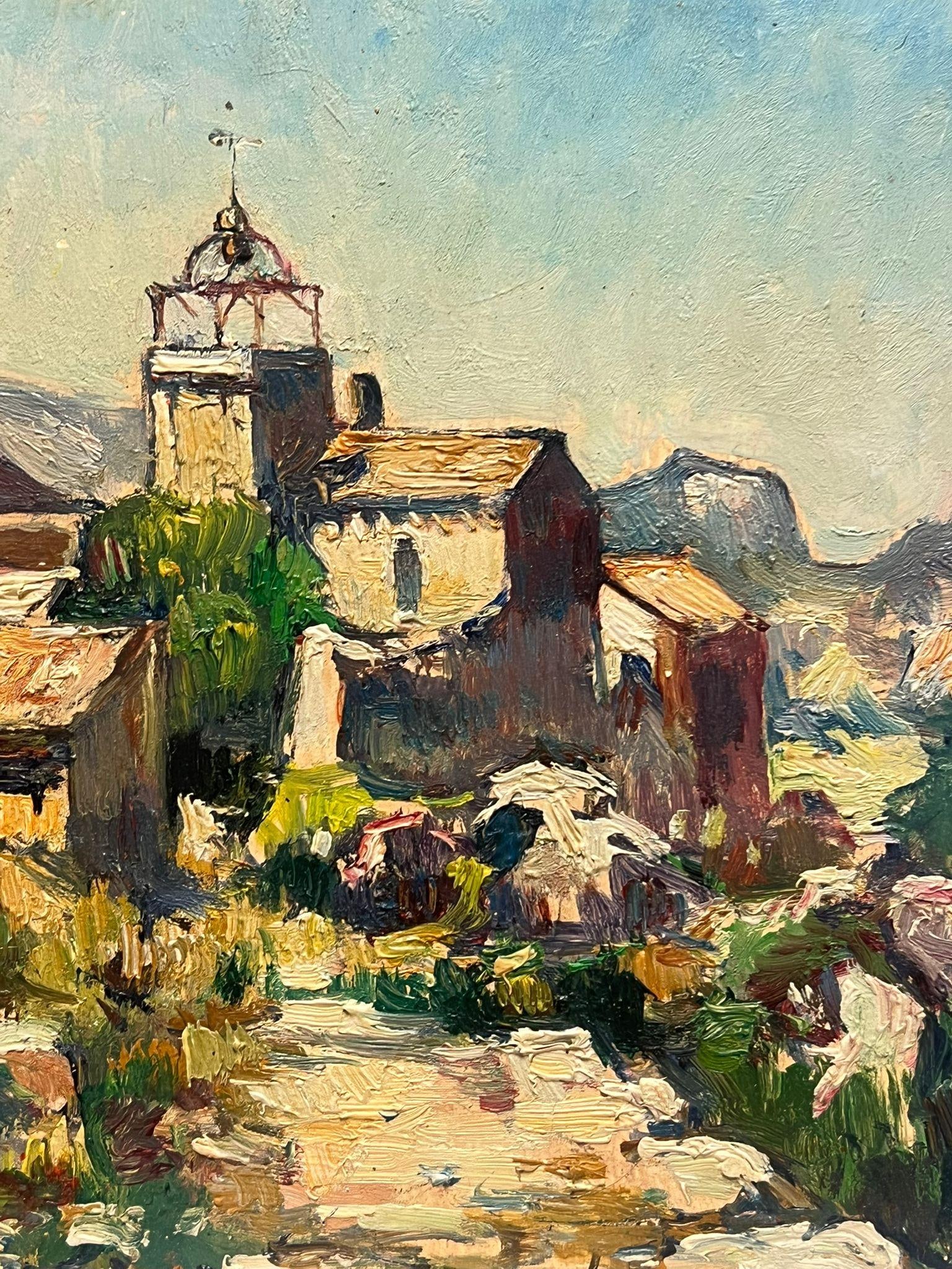 French School; 1950's French Signed Oil Sunlit Village in Provence French Oil Painting, mid 20th - 9