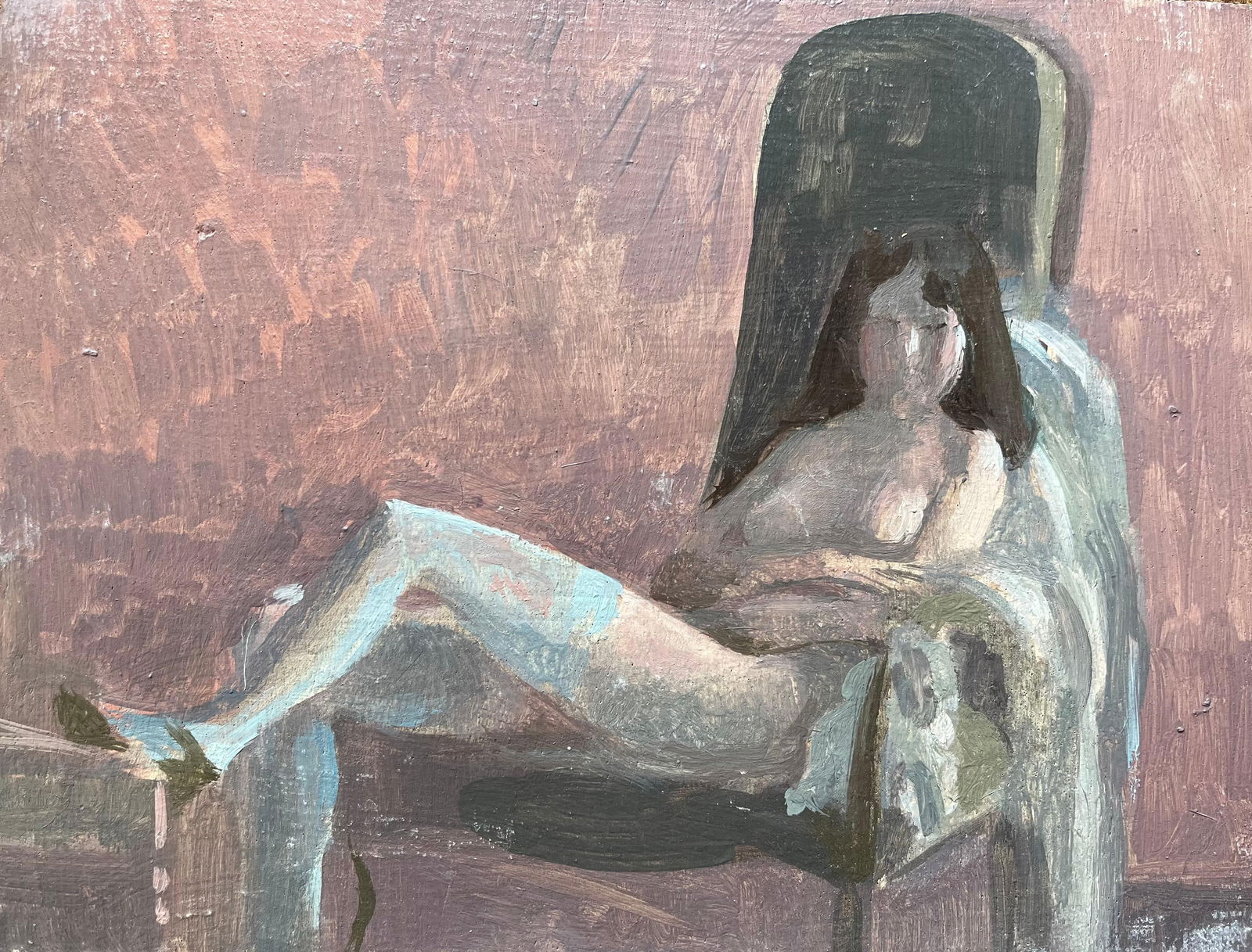 Bernadette Kelly; Modernist French Oil Painting Reclining Figure Woman Blue Stockings and Shoes - 14