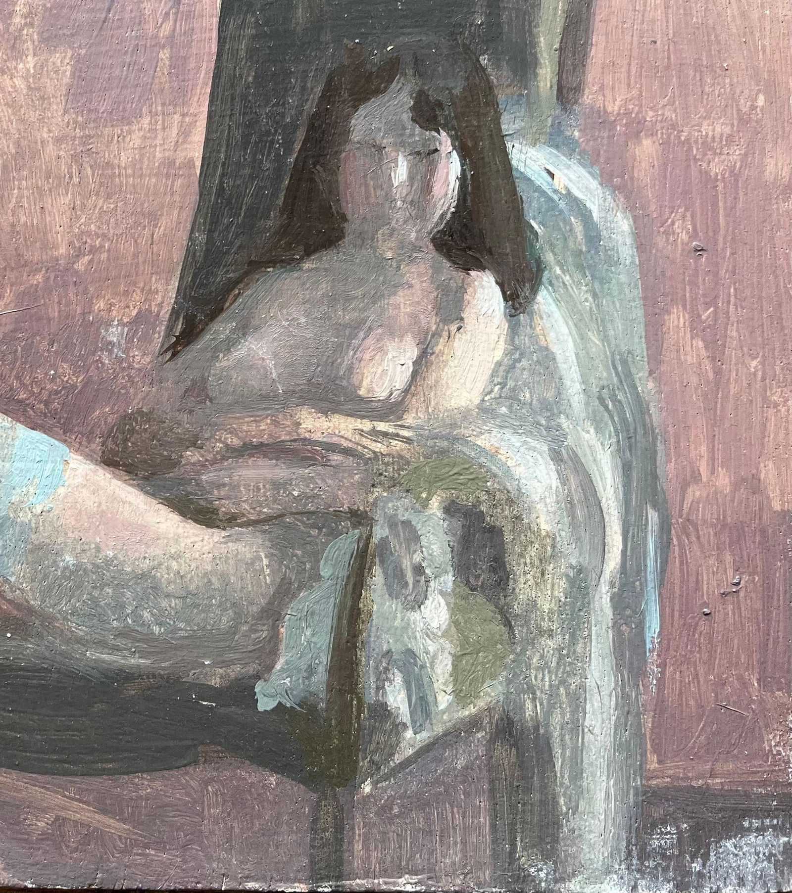 Bernadette Kelly; Modernist French Oil Painting Reclining Figure Woman Blue Stockings and Shoes - 16