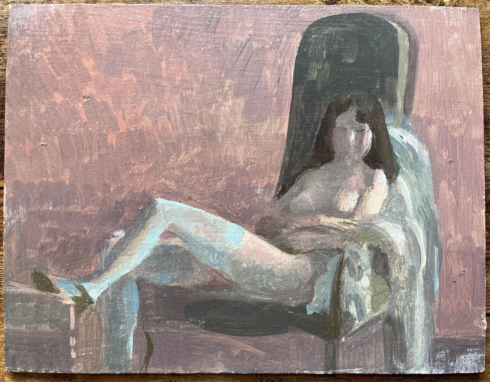 Bernadette Kelly; Modernist French Oil Painting Reclining Figure Woman Blue Stockings and Shoes - 8