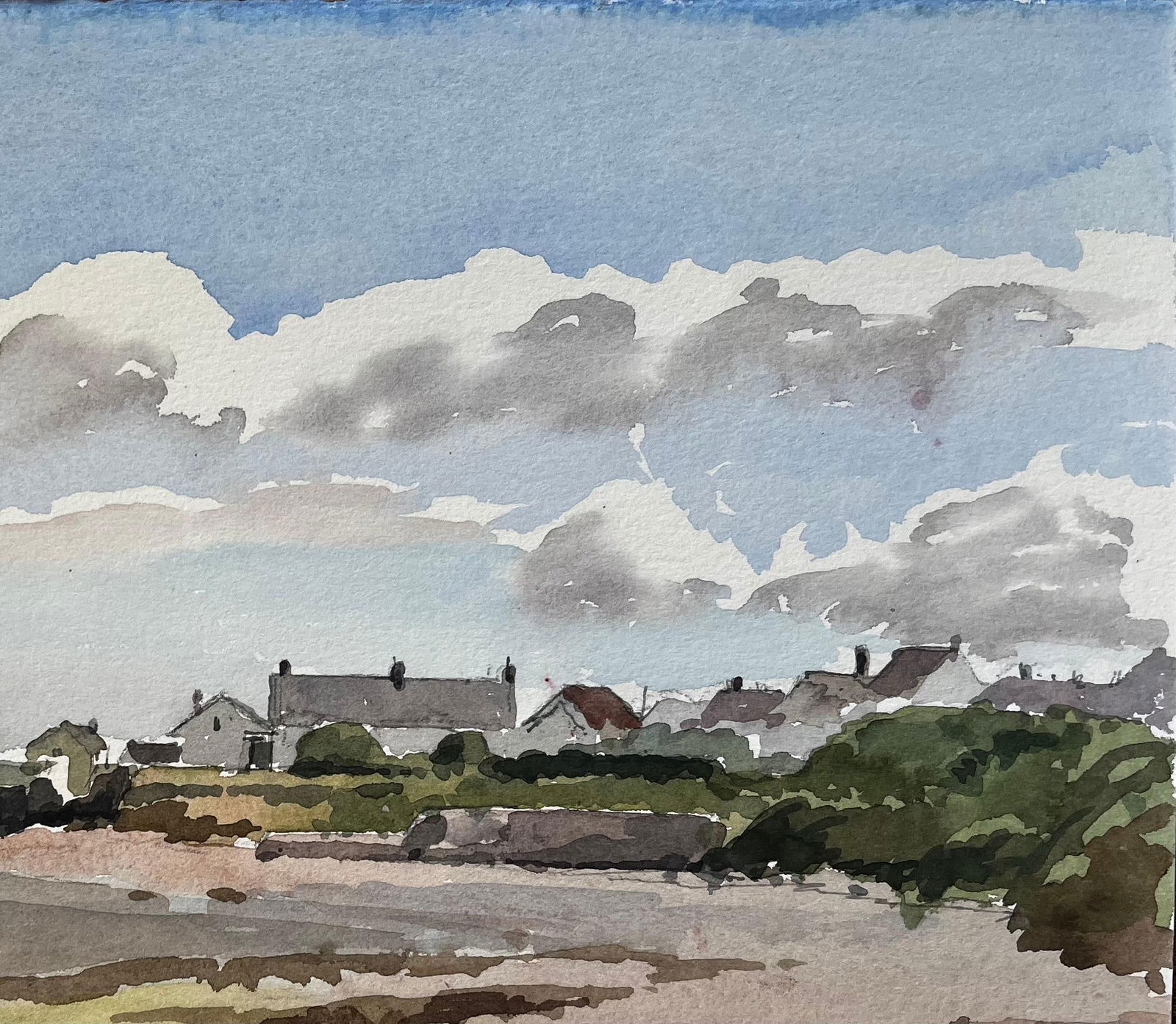 Anthony Herbert; 1987 Watercolour of Appledore North Devon Estuary with Cottages and Shoreline, 1987 - 7