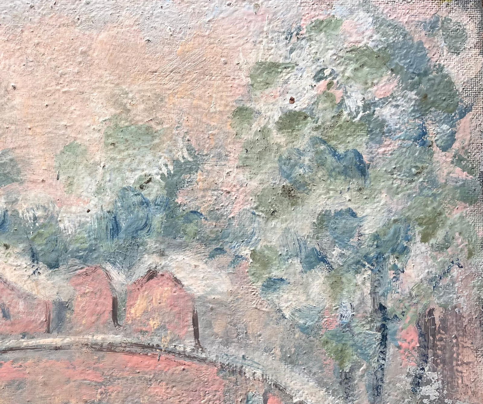 Fanch Lel; French Impressionist Pastel Landscape of Arched Bridge and Riverside Cottages - 7