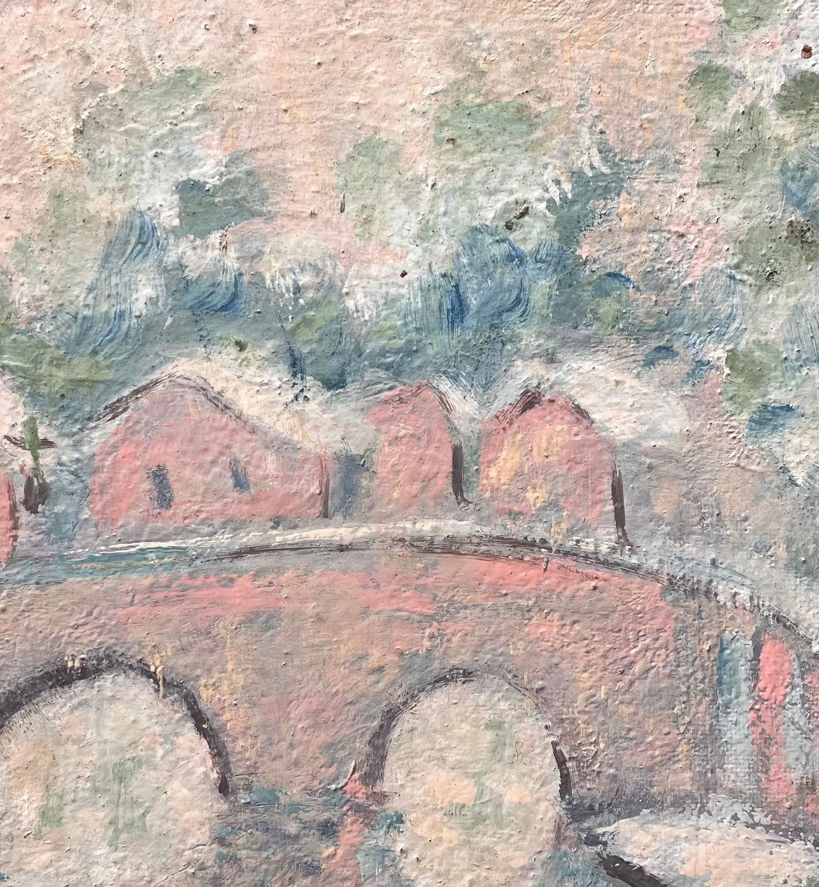 Fanch Lel; French Impressionist Pastel Landscape of Arched Bridge and Riverside Cottages - 10