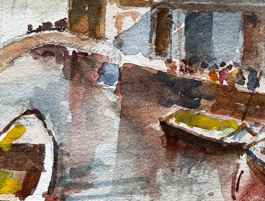 Anthony Herbert; Venice Canal Scene with Gondolas Signed Watercolour by Tony Herbert - 9