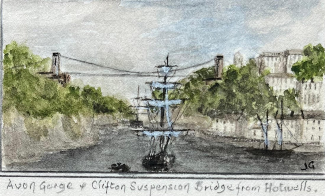 Jack Grunwell; Historic Miniature Watercolor of Clifton Suspension Bridge and Redcliffe Bristol - 4