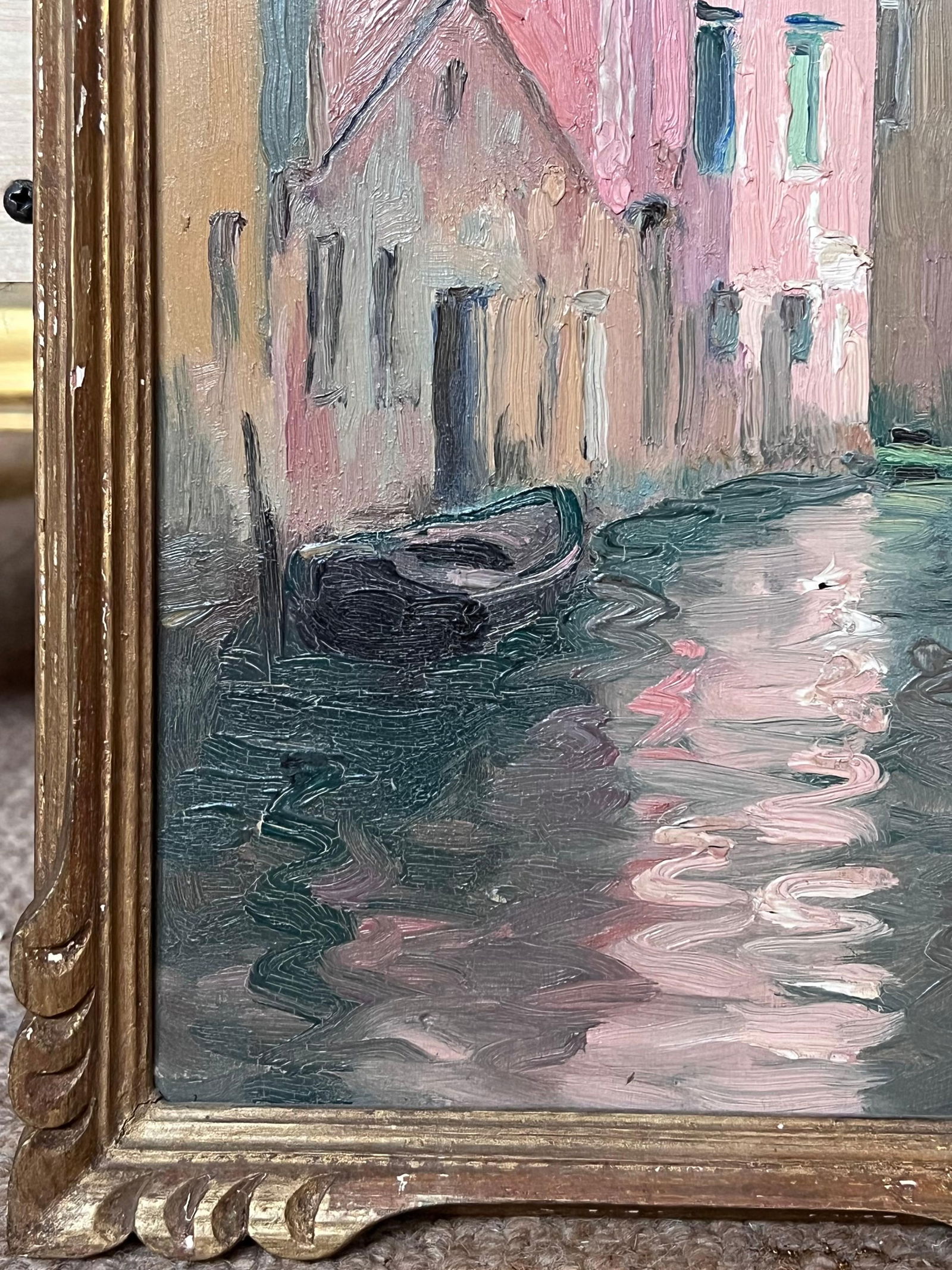 Etienne Auguste Krier ; Early 1900's French Impressionist Oil Sketch Quiet Venetian Backwater Canal - 13