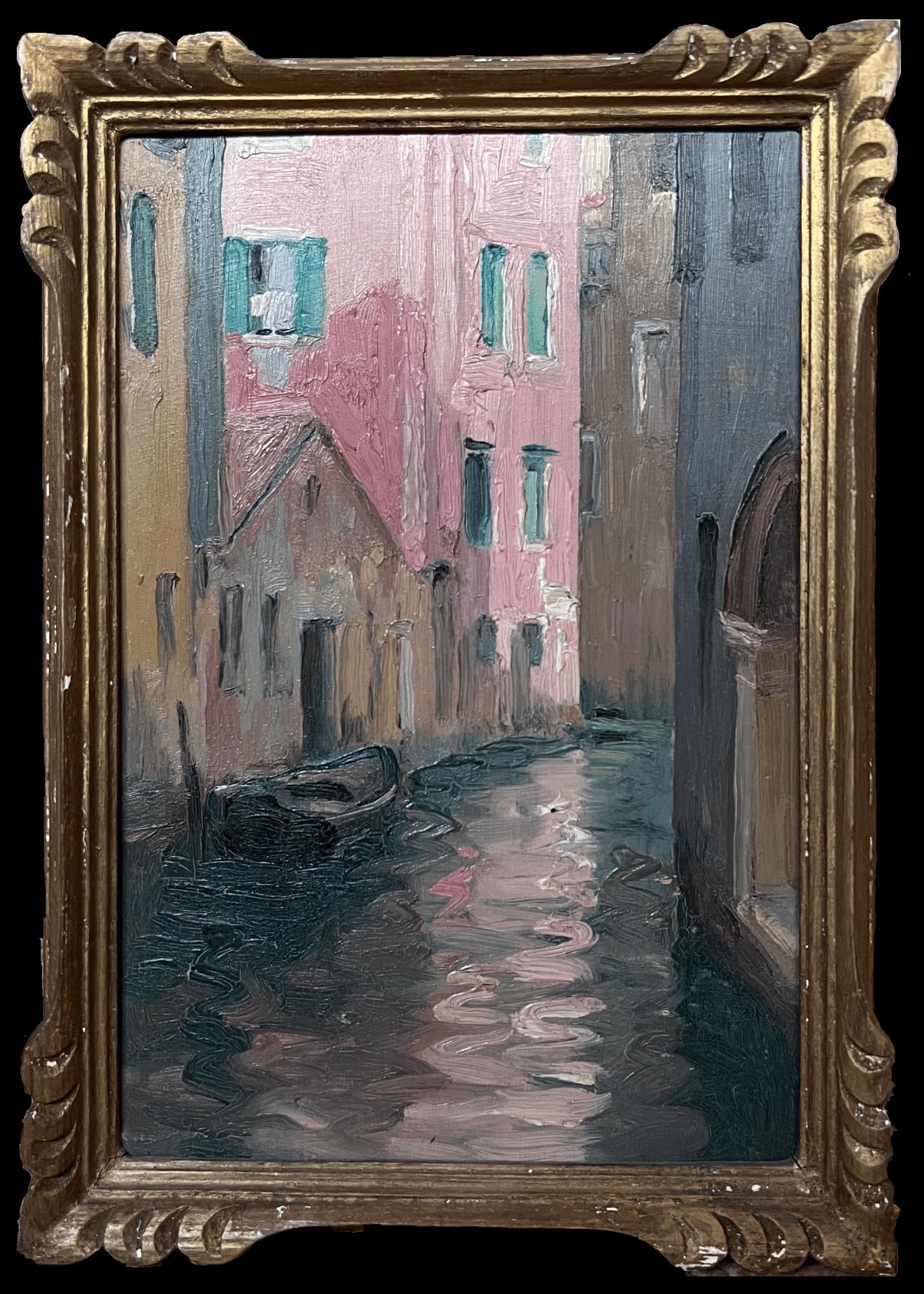 Etienne Auguste Krier ; Early 1900's French Impressionist Oil Sketch Quiet Venetian Backwater Canal - 15