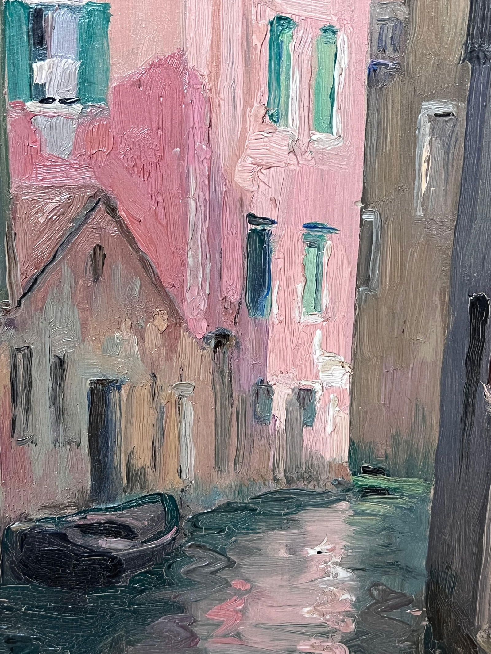 Etienne Auguste Krier ; Early 1900's French Impressionist Oil Sketch Quiet Venetian Backwater Canal - 16