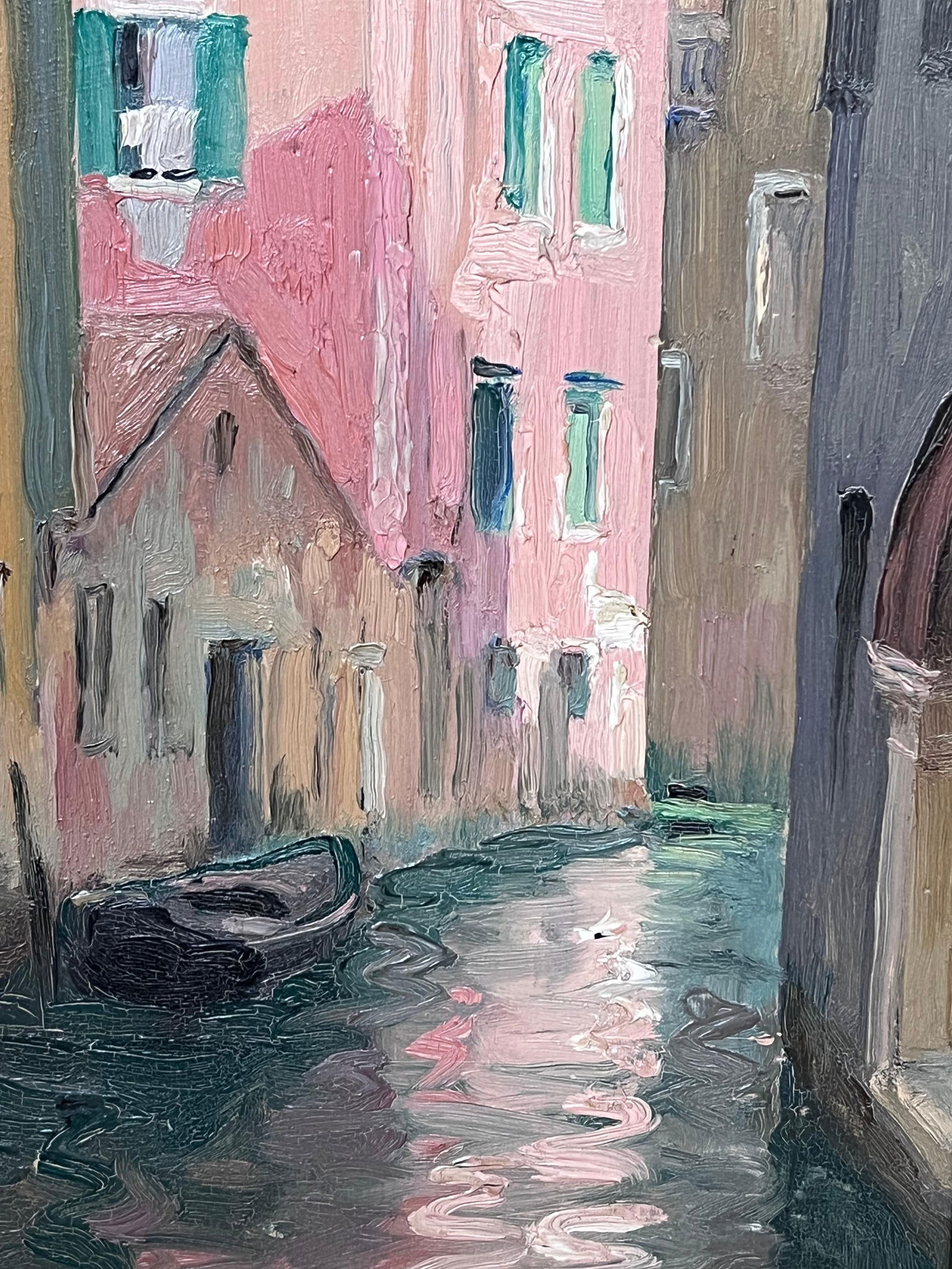 Etienne Auguste Krier ; Early 1900's French Impressionist Oil Sketch Quiet Venetian Backwater Canal - 18