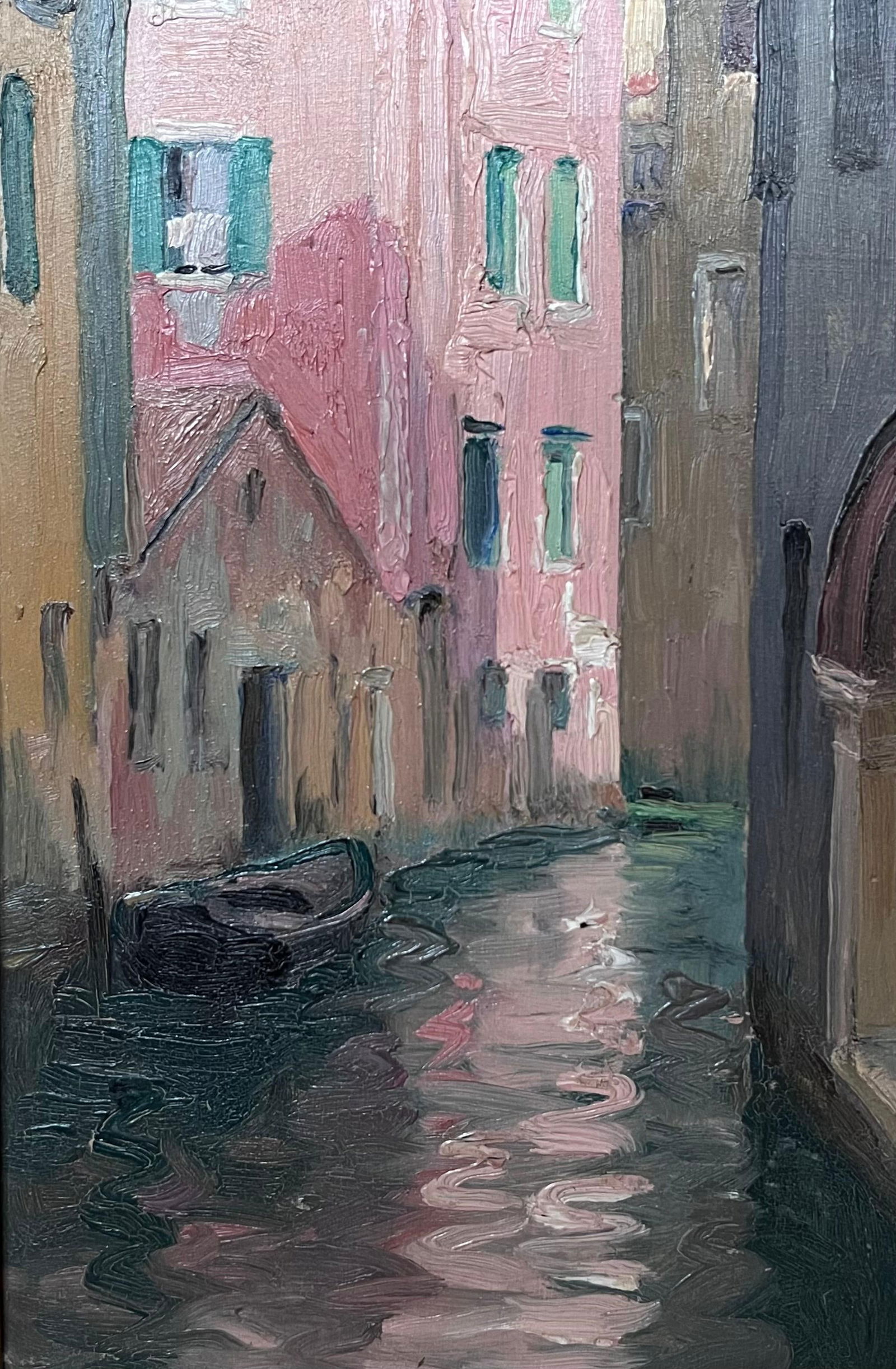 Etienne Auguste Krier ; Early 1900's French Impressionist Oil Sketch Quiet Venetian Backwater Canal - 9