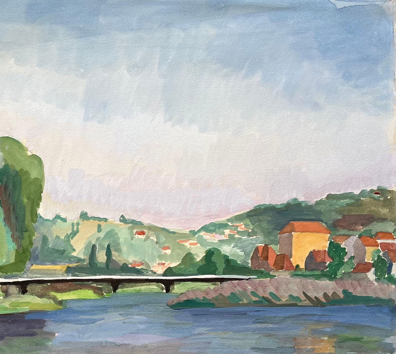 Anne Marie Migette Perard; Mid-20th Century Post-Impressionist Watercolor of River Scene with Boat - 7
