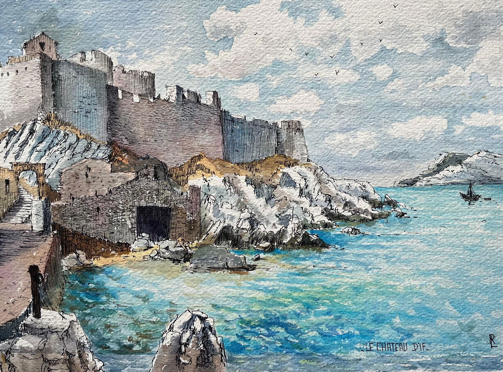 Robert Lepine (1929 - 2017); French Watercolor of Château d’If Marseille Watercolor with (1 of 19)
