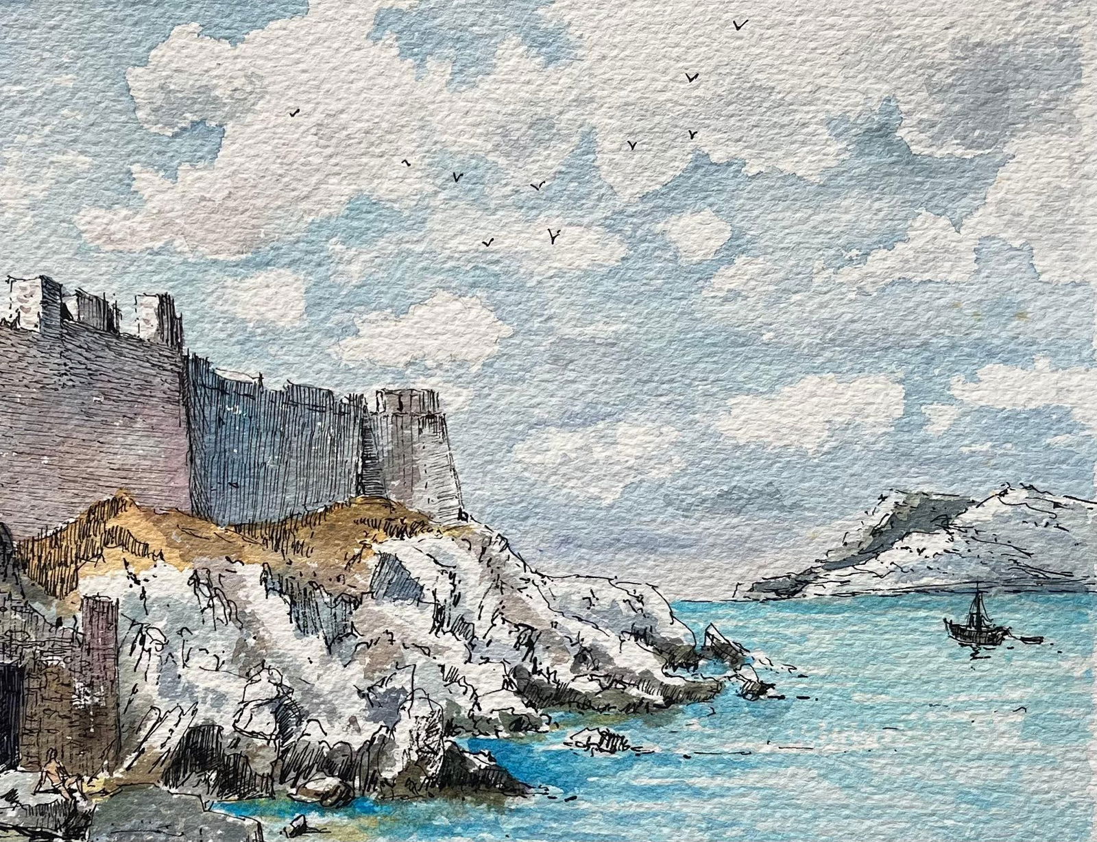 Robert Lepine (1929 - 2017); French Watercolor of Château d’If Marseille Watercolor with - 2