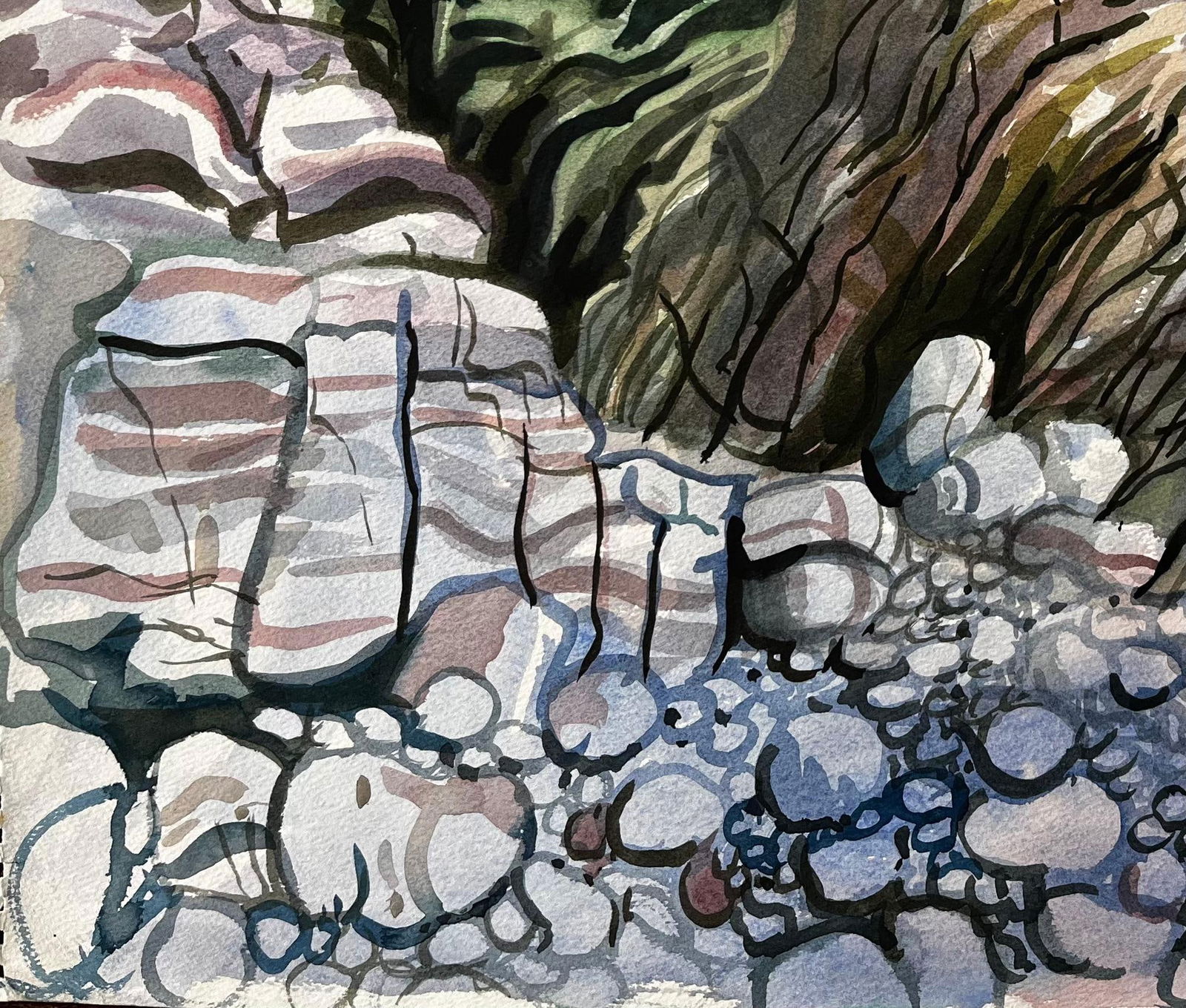John Steane (b.1931); Dorset Coast Abstract Rock Formations with Pebble Beach 1990 Signed - 8