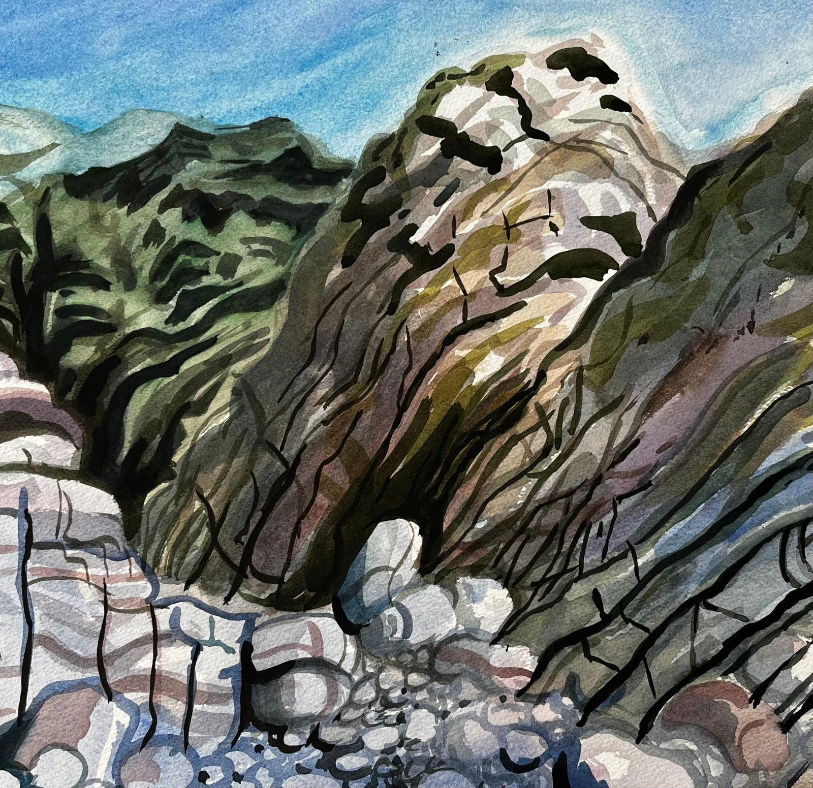 John Steane (b.1931); Dorset Coast Abstract Rock Formations with Pebble Beach 1990 Signed - 10