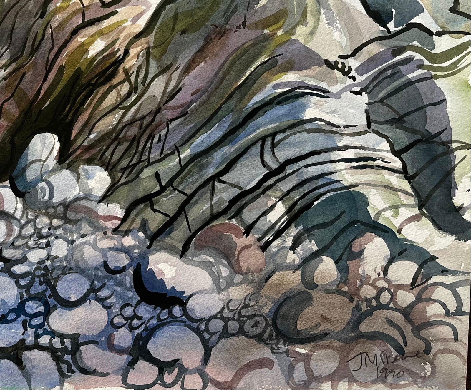 John Steane (b.1931); Dorset Coast Abstract Rock Formations with Pebble Beach 1990 Signed - 14