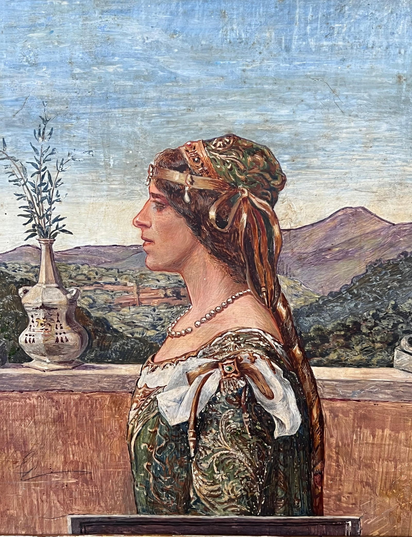 Rome School; Portrait of Renaissance Lady Classical Medici Style Garden Italian Ornate Frame - 7