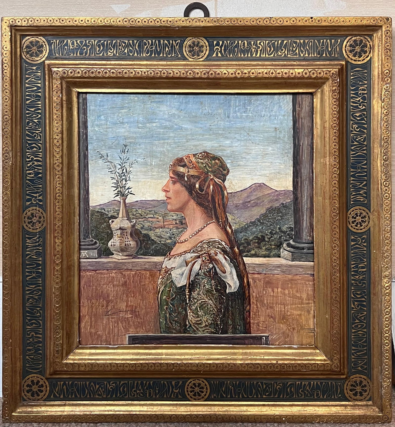 Rome School; Portrait of Renaissance Lady Classical Medici Style Garden Italian Ornate Frame - 8