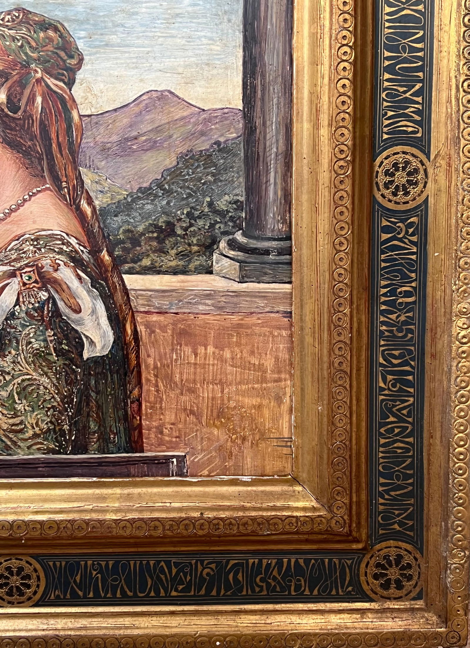 Rome School; Portrait of Renaissance Lady Classical Medici Style Garden Italian Ornate Frame - 9