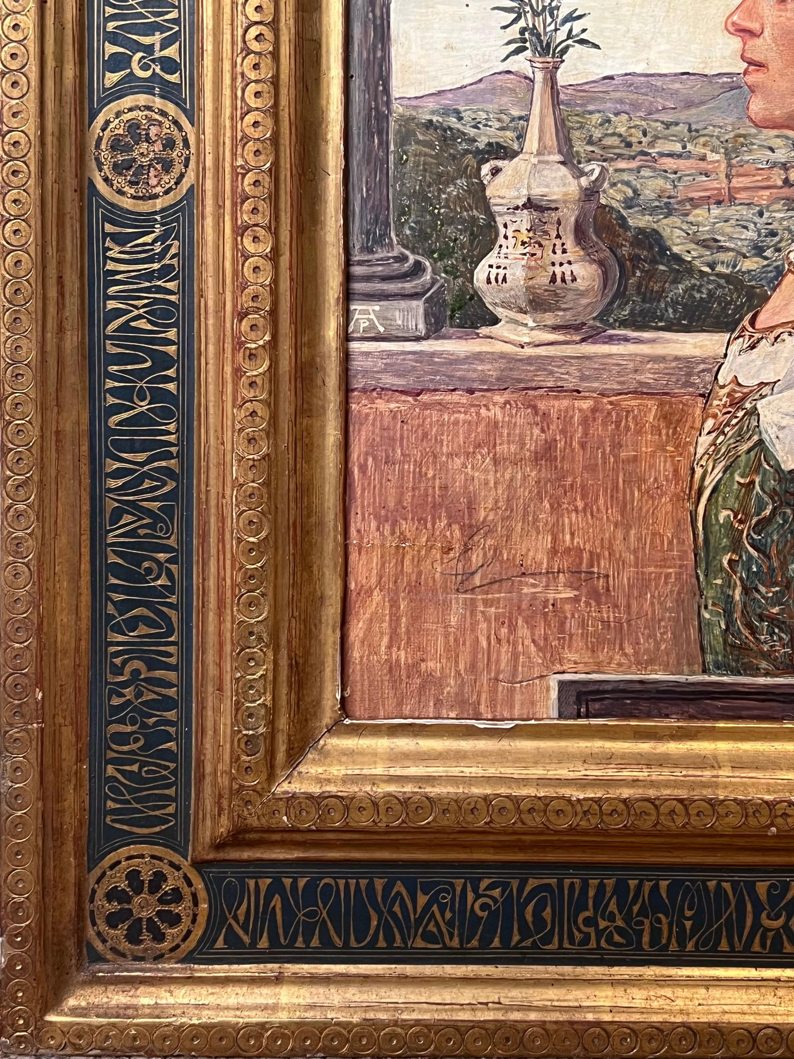 Rome School; Portrait of Renaissance Lady Classical Medici Style Garden Italian Ornate Frame - 10