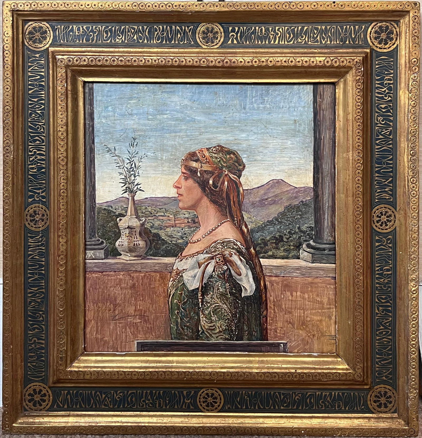 Rome School; Portrait of Renaissance Lady Classical Medici Style Garden Italian Ornate Frame - 5