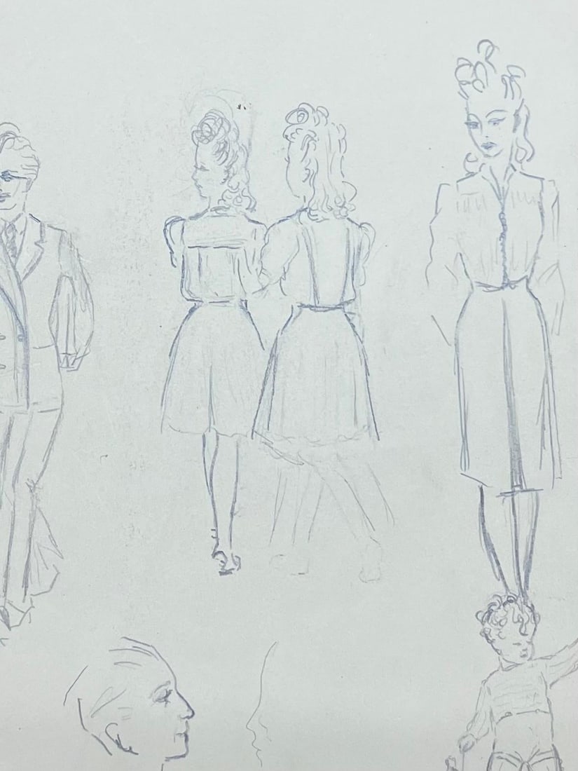 Josine Vignon; Mid Century French Pencil Sketch Study of Fashionable Figures, 1944 - 10