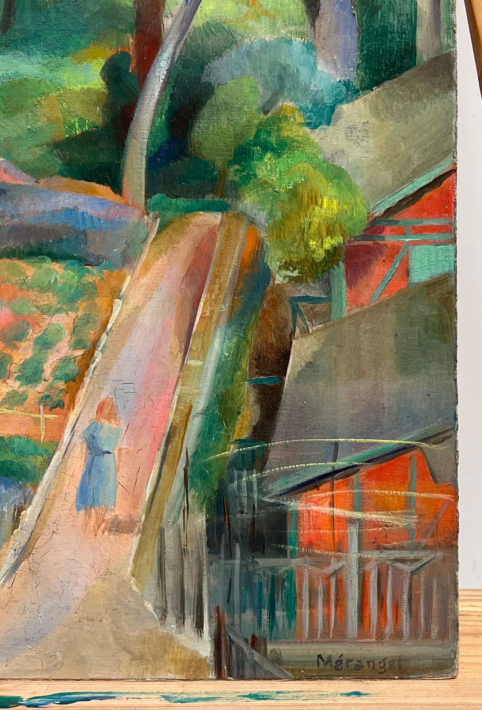 Ecole de Paris; 1930's Ecole de Paris Oil Painting Lady Walking in Garden Fauvist Influence - 8