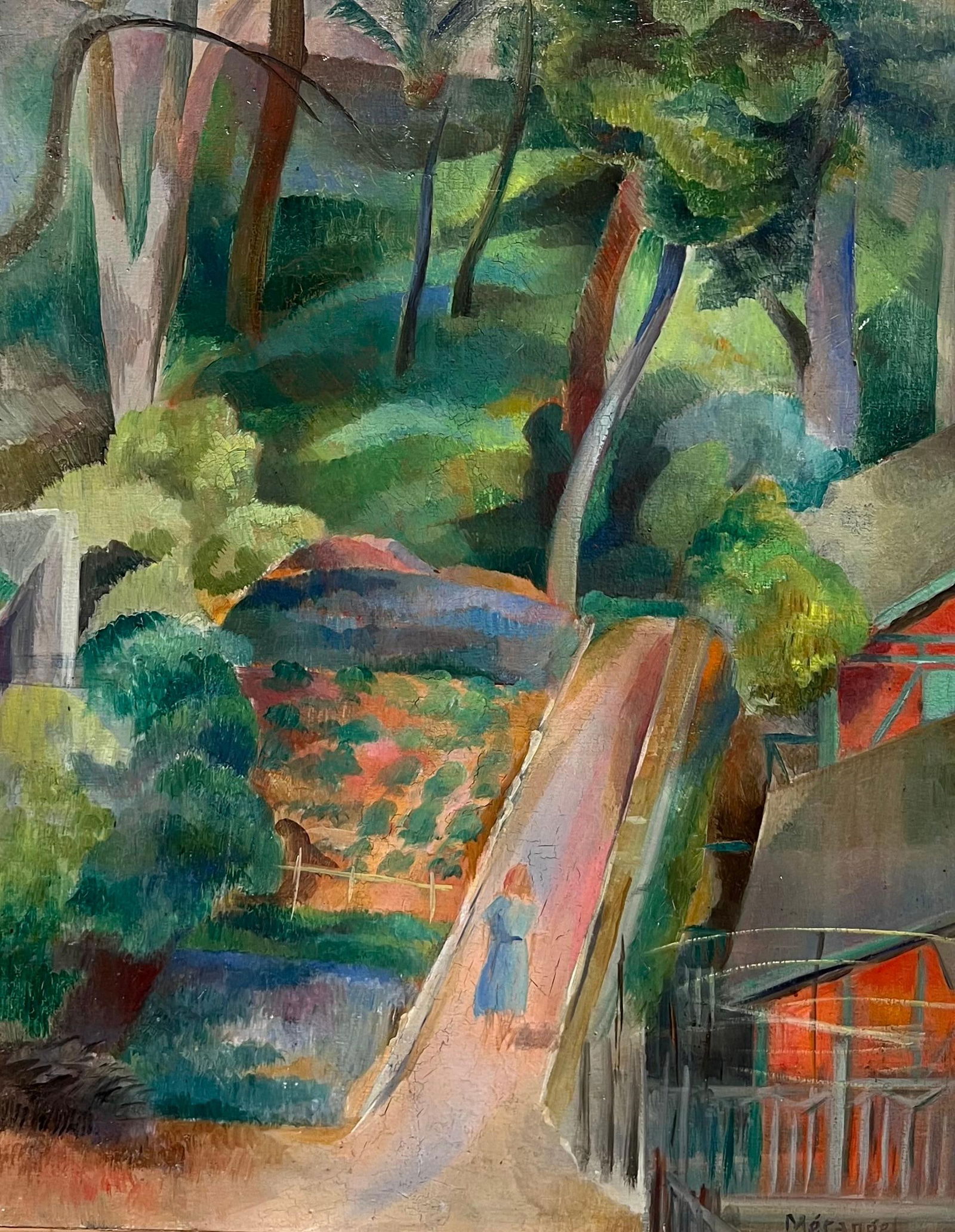 Ecole de Paris; 1930's Ecole de Paris Oil Painting Lady Walking in Garden Fauvist Influence - 11