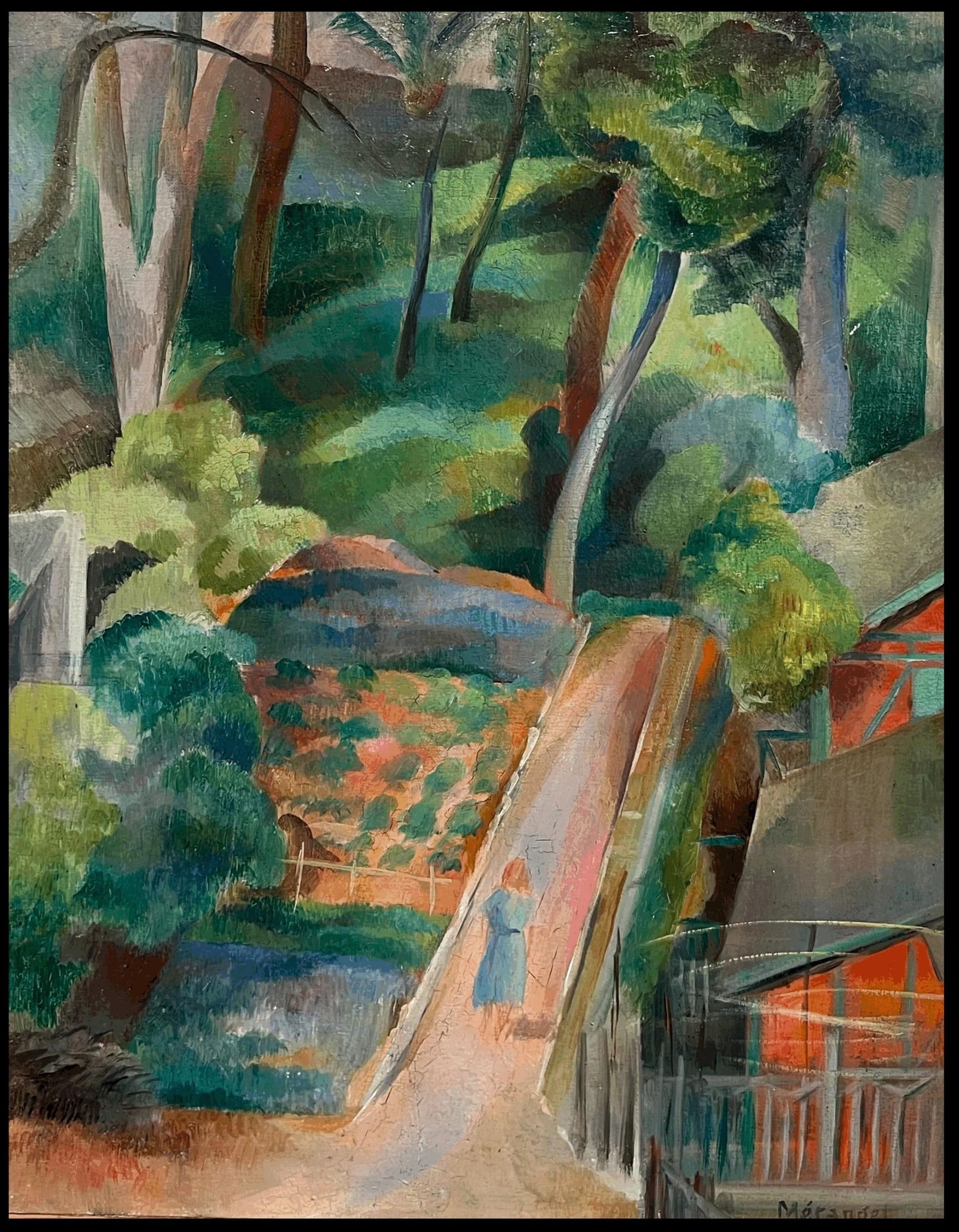 Ecole de Paris; 1930's Ecole de Paris Oil Painting Lady Walking in Garden Fauvist Influence - 5