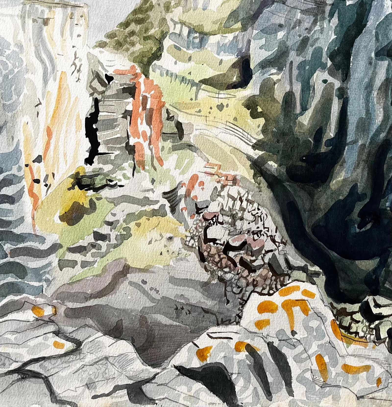 John Steane (b.1931); Dramatic Dorset Coast Cliff Landscape Watercolour by John Steane 1971, 1971 - 7