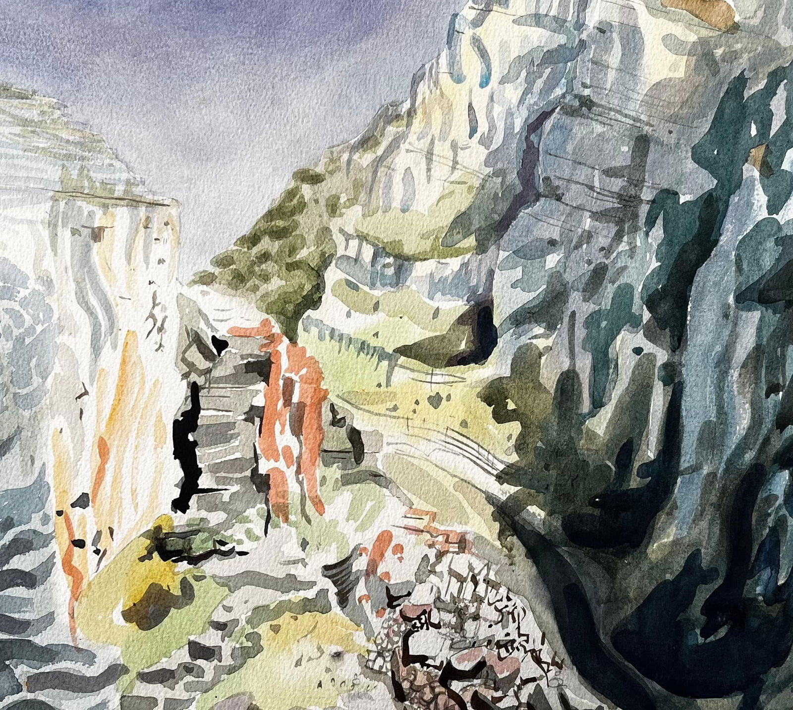 John Steane (b.1931); Dramatic Dorset Coast Cliff Landscape Watercolour by John Steane 1971, 1971 - 11