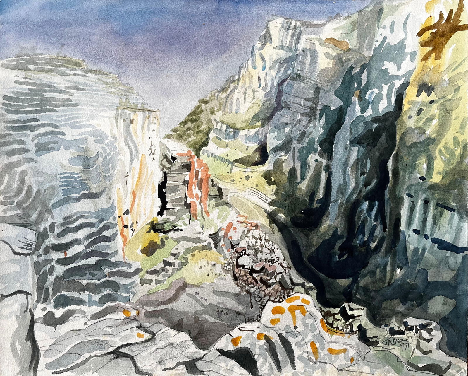 John Steane (b.1931); Dramatic Dorset Coast Cliff Landscape Watercolour by John Steane 1971, 1971 - 13