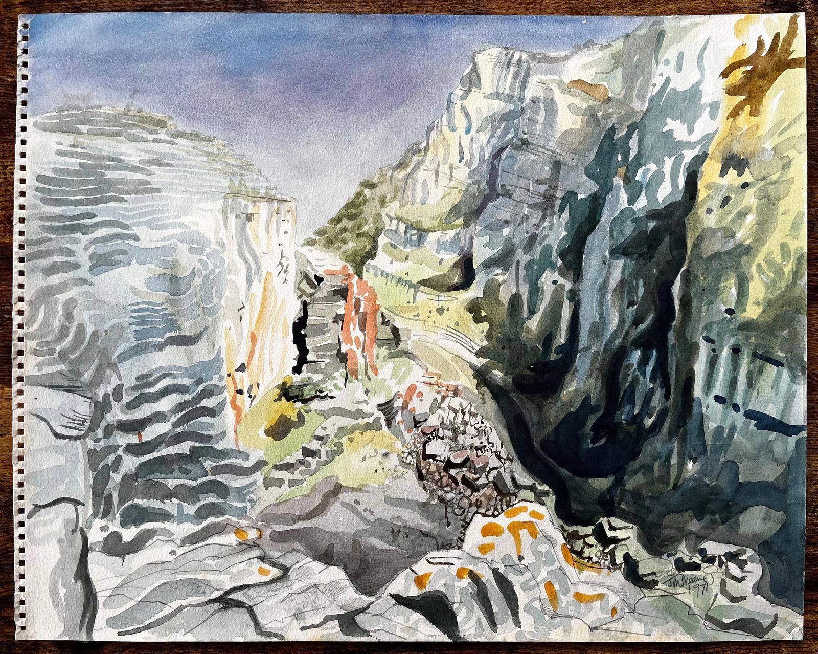 John Steane (b.1931); Dramatic Dorset Coast Cliff Landscape Watercolour by John Steane 1971, 1971 - 14