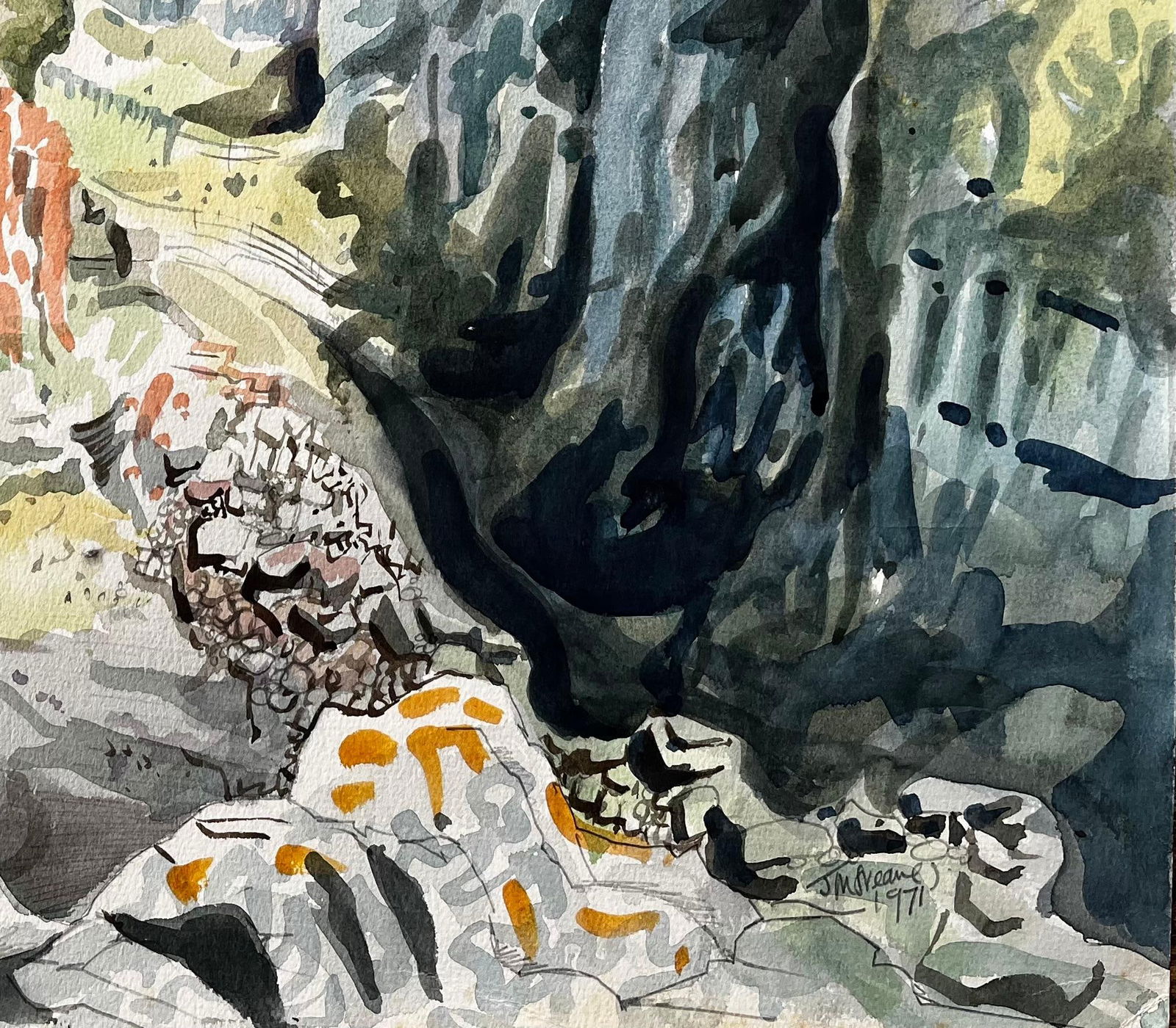 John Steane (b.1931); Dramatic Dorset Coast Cliff Landscape Watercolour by John Steane 1971, 1971 - 6