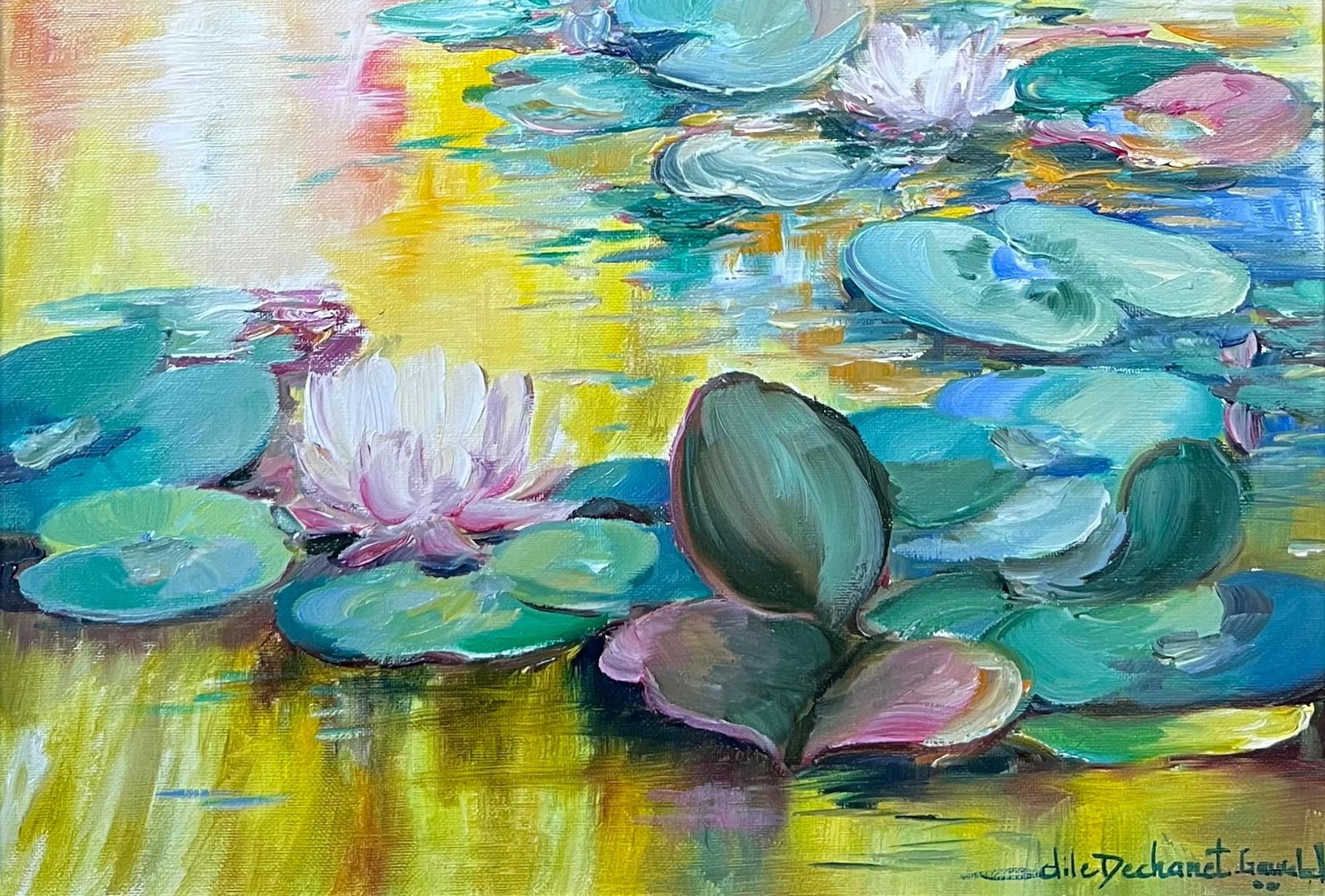 Odile Dechanet; The Waterlily Pond Signed Original French Oil Painting, 20th century, 20th Century - 7