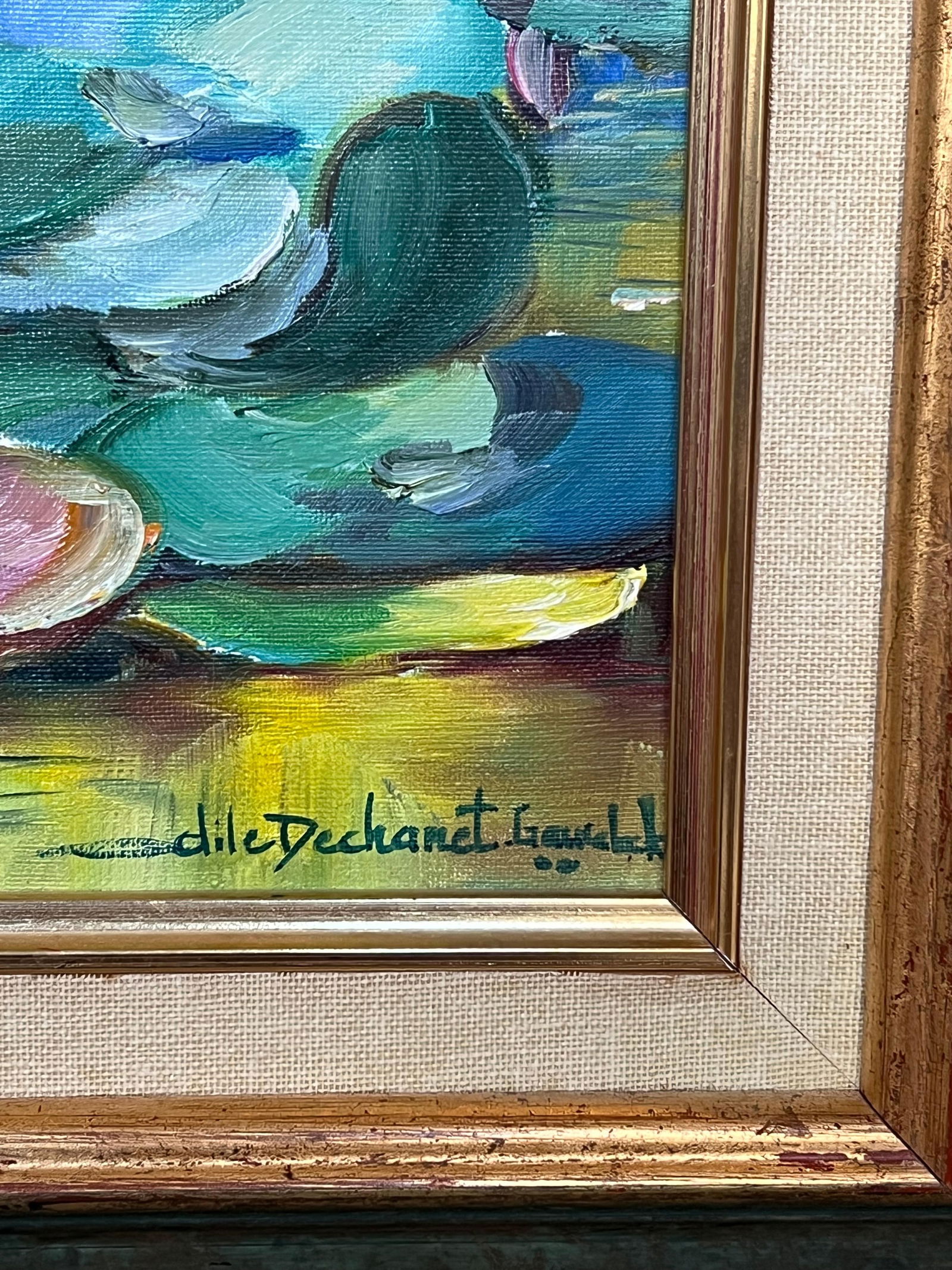 Odile Dechanet; The Waterlily Pond Signed Original French Oil Painting, 20th century, 20th Century - 9