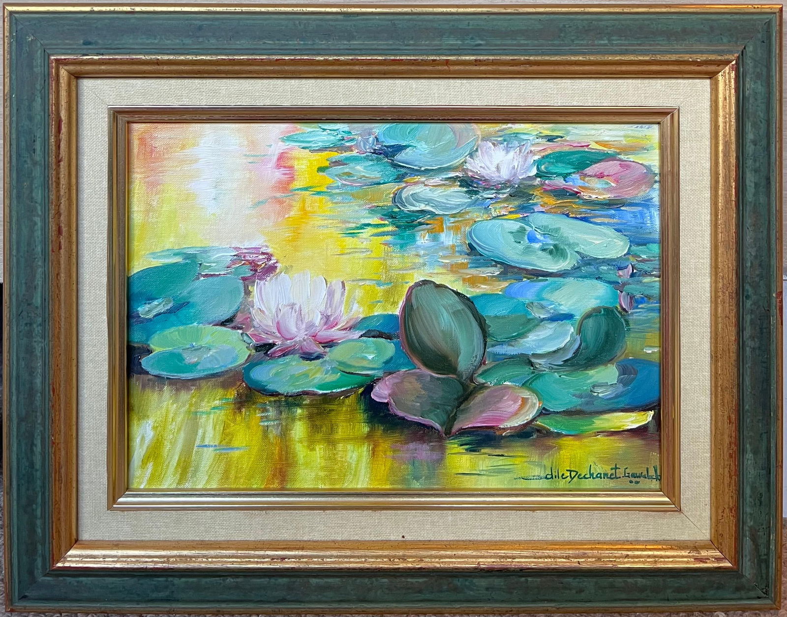 Odile Dechanet; The Waterlily Pond Signed Original French Oil Painting, 20th century, 20th Century - 12
