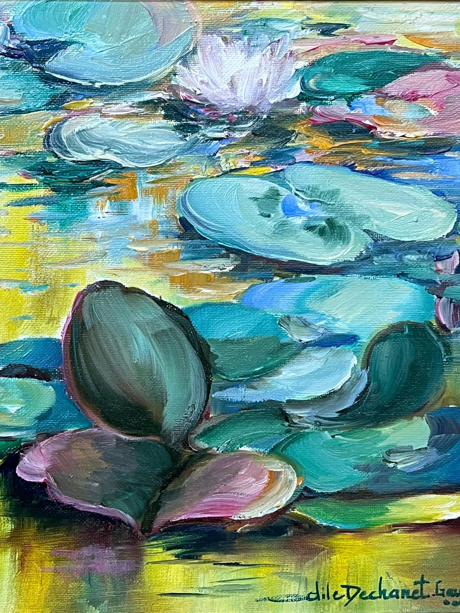 Odile Dechanet; The Waterlily Pond Signed Original French Oil Painting, 20th century, 20th Century - 14