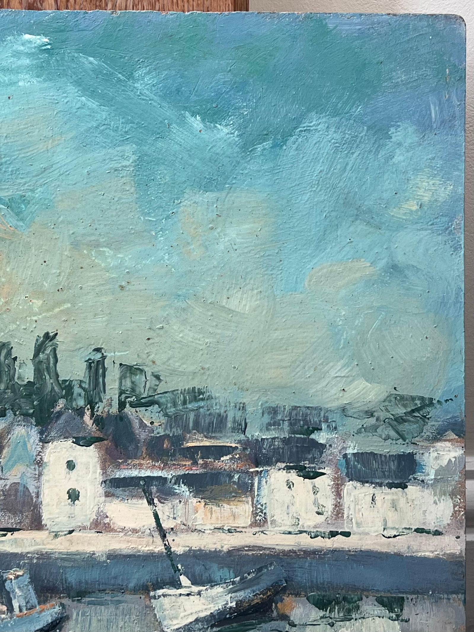 Fanch Lel; Turquoise Bright Blue & Sky French Town Harbour Oil Painting - 10