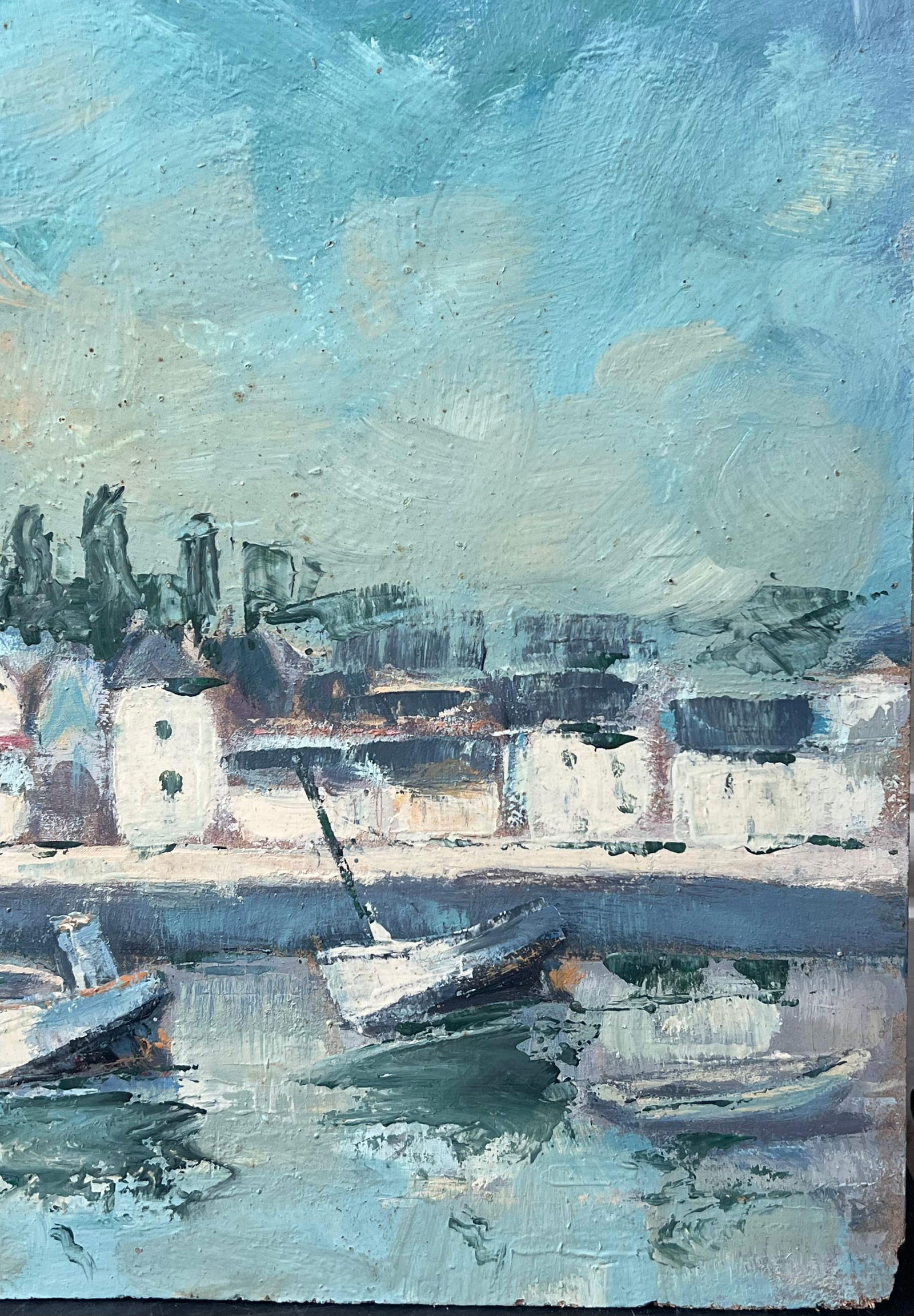 Fanch Lel; Turquoise Bright Blue & Sky French Town Harbour Oil Painting - 12