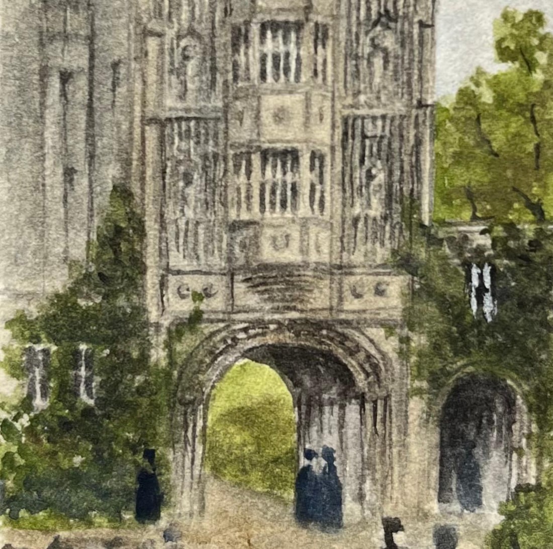 Jack Grunwell; Historic Miniature Watercolor of Abbey Gatehouse at Bristol Cathedral - 10