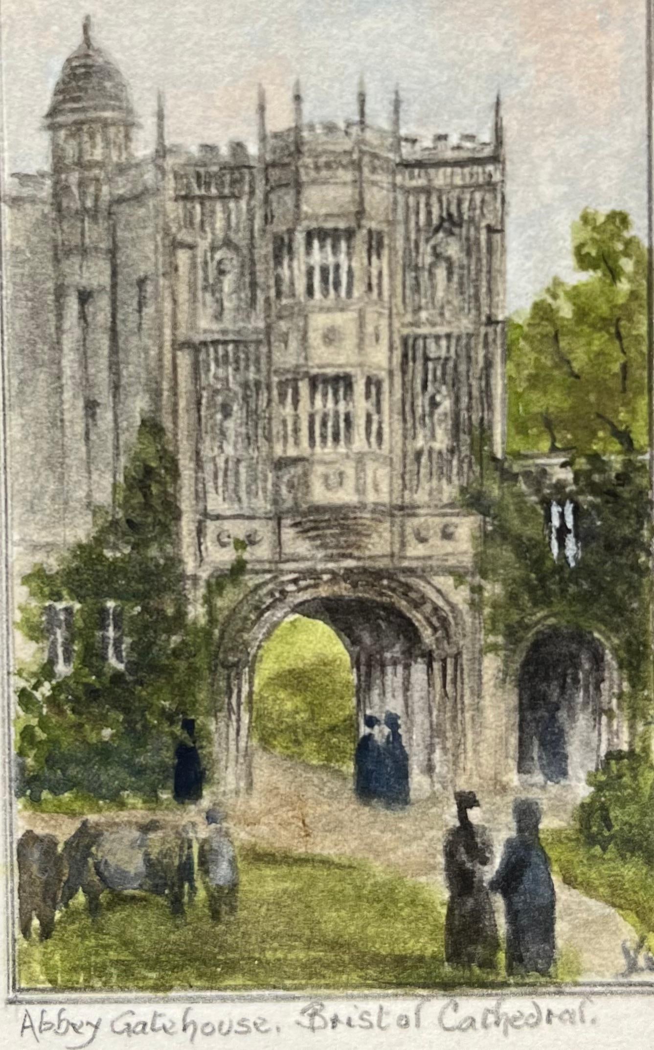 Jack Grunwell; Historic Miniature Watercolor of Abbey Gatehouse at Bristol Cathedral - 13