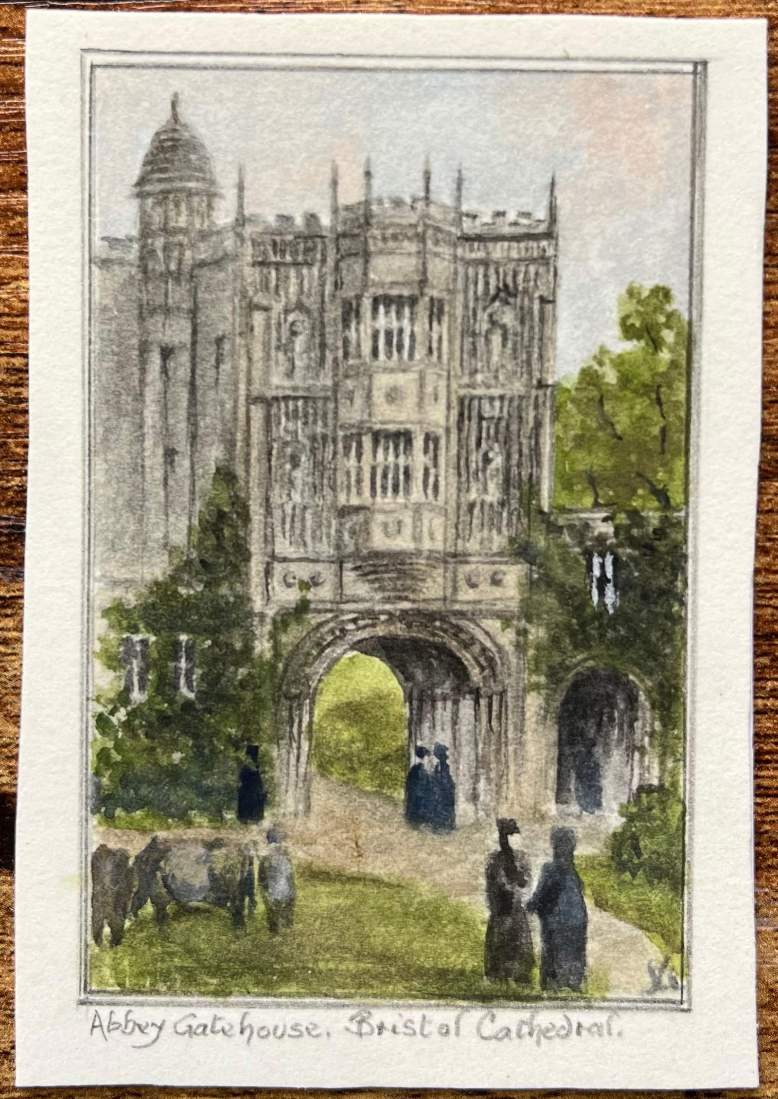 Jack Grunwell; Historic Miniature Watercolor of Abbey Gatehouse at Bristol Cathedral - 14