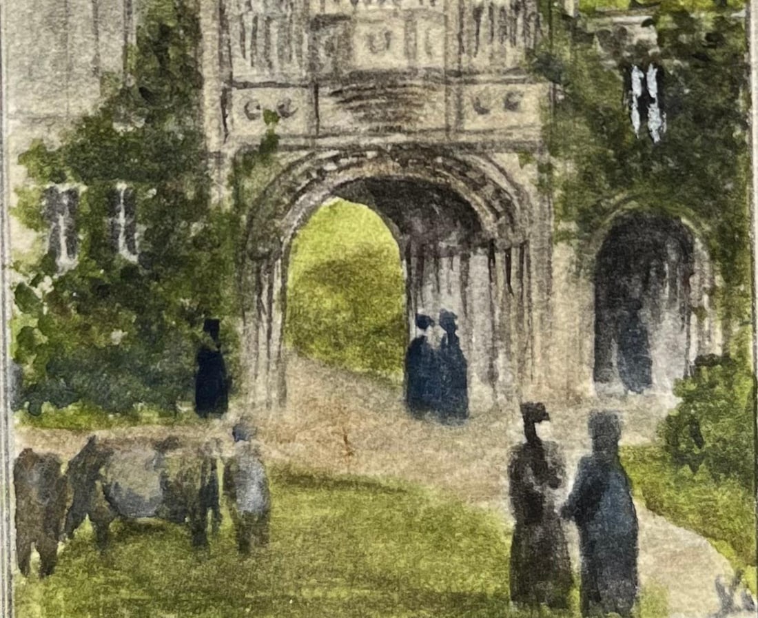 Jack Grunwell; Historic Miniature Watercolor of Abbey Gatehouse at Bristol Cathedral - 15
