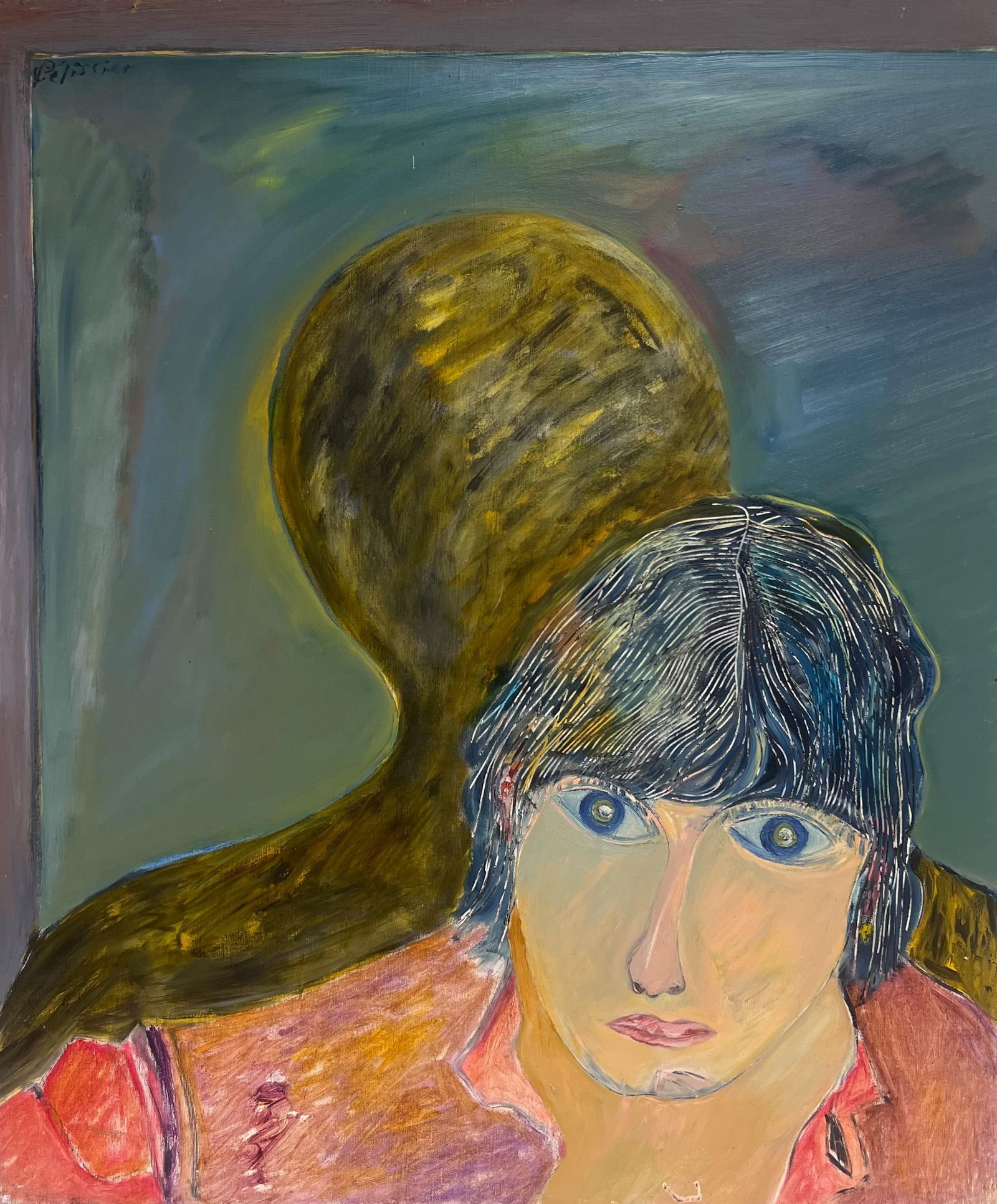 Gilbert Pelissier; Portrait of Light and Shadow Figure Abstract French 20th Century Painting, 1986 (1 of 14)