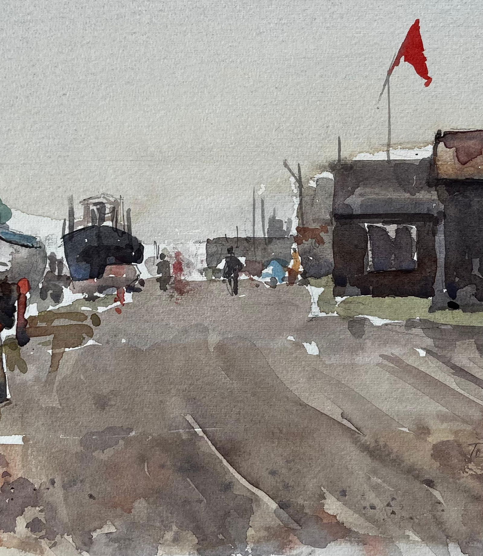 Anthony Herbert; Southwold Boatyard with Red Flag Fishing Sheds and Harbour Walkway Watercolour, - 7