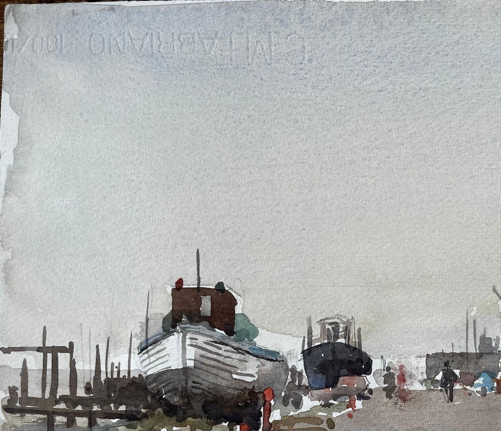 Anthony Herbert; Southwold Boatyard with Red Flag Fishing Sheds and Harbour Walkway Watercolour, - 9