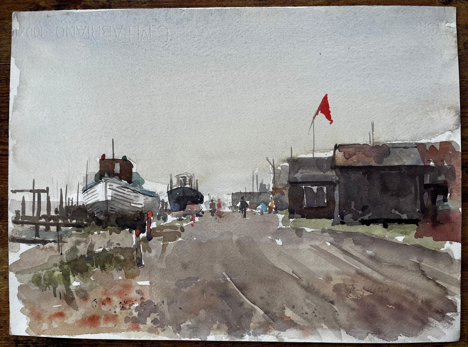Anthony Herbert; Southwold Boatyard with Red Flag Fishing Sheds and Harbour Walkway Watercolour, - 13